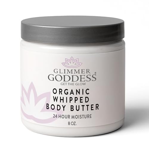 GLIMMER GODDESS Organic Whipped Body Butter for Women - Moisturizer Cream with Shea & Cocoa Butter, Almonds & Coconut Oil - Citrus Basil, 8oz