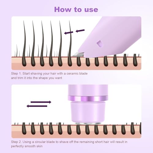 Bikini Trimmer for Women Dual Head,Painless Electric Razors,Bikini Shaver for Pubic Hair, Face, Legs(Lavender Purple)