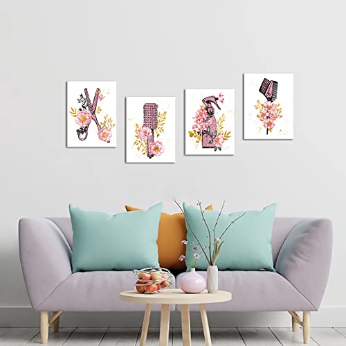 SkenoArt Beauty Salon Wall Art Haircut Tools Painting Hair Salon Barbershop Pictures Hairdresser Wall Decor Fashion Cosmetic Canvas Art Painting Gifts for Hair Stylists Woman Framed