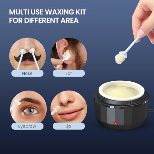 FONESO Nose Wax Kit, Mini Wax Warmer for Eyebrow Ear Hair Removal with Silicone Bowl, 100g Beads, 10 Sticks, Fast Heat, Smart Constant Temp, Portable Waxer Melter Machine Kit for Face Waxing