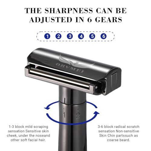 Shaving Razor - Steel Black Double Edge Safety Razor with 10 Spare Blades - 6 Speed Adjustable and 30¡Æ Angle Precision with Superior Blade Rigidity for Men and Women (Black)
