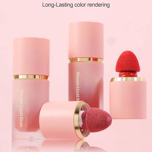 2 Pcs Liquid Blush for Cheeks, Soft Liquid Blush Natural Glow Makeup Red Blushwith Applicator High-Pigmented Cream Blush Liquid Long-Wearing Blush Set Mini Blush