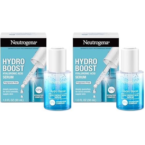 Neutrogena Hydro Boost Hyaluronic Acid Serum for Face & Neck,Lightweight Daily Hydrating Serum with Hyaluronic Acid for Dry Skin,Oil-Free,Non-Comedogenic,Fragrance-Free,1 fl. oz,(Pack of 2)