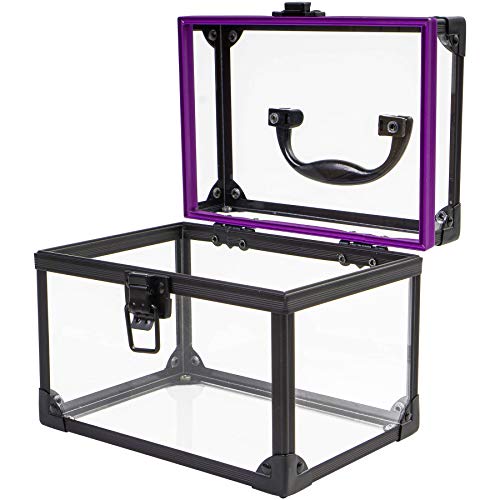 SHANY Clear Cosmetics and Toiletry Train Case - Clear Travel Makeup Bag Case Organizer with Secure Closure and Black/Purple Accents - Large