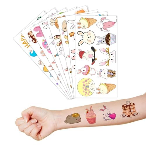 Bunny Temporary Tattoos 8 Sheets 85PCS Rabbit Bunny Party Decorations Favors Supplies Easter Bunny Theme Birthday Cute Tattoo Stickers Christmas Gifts for Boys Girls Kids Class School Prizes Carnival