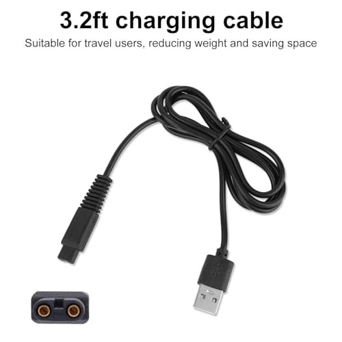 2pcs Shaver Charger Cords Replacements for Freebird, 98cm/3.2ft Durable Razor Charger Cord Replacements Compatible with Freebird & FlexSeries Head Shavers (Black)