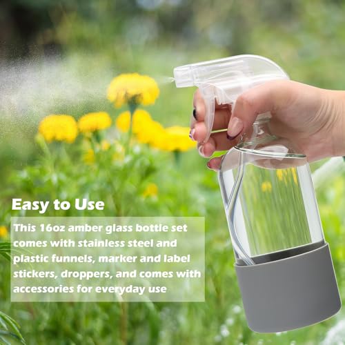 16oz Glass Spray Bottles,Empty Reusable Spray Bottles,Glass Spray Bottles for Cleaning,Refillable Containers with Spray Nozzles for Cleaning,Window Cleaner,Hair Care,Flowers12 Pack