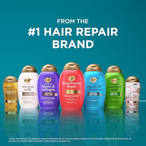 OGX Renewing + Argan Oil of Morocco Shampoo, Damage Repair Shampoo & Argan Oil to Help Strengthen & Repair Dry, Damaged Hair, Paraben-Free, Sulfate-Free Surfactants, 25.4 fl. oz
