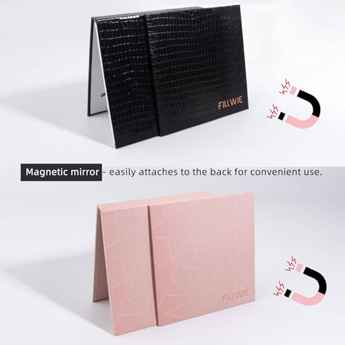 Pink&Black Magnetic Refillable Makeup Palette with Mirror ? Lightweight, Durable, Travel-Ready Case for Eyeshadow, Blush, Lipstick ? Includes Spatula & 20 Stickers ? Small, Waterproof Paperboard