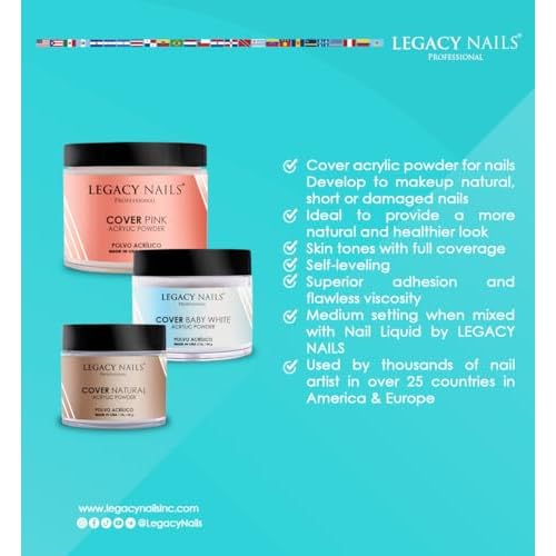 Legacy Nails Professional Cover Acrylic Powder, 8 ounces - Ideal For French Nail Art, Create Nail Art, Nail Extension That Provide a Healthy, Natural Look To Nails (BABY WHITE)