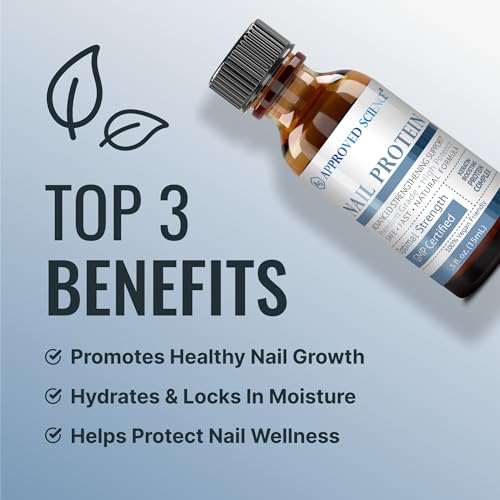 Approved Science Nail Protein - Strengthen, Lengthen, Protect, Hydrate - Keratin Boosting Formula - Aloe Vera, Hydrolyzed Vegetable Protein, Lavender - 0.5 fl. Oz - 1 Bottle - Vegan