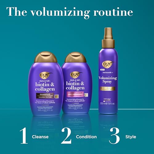OGX Thick & Full + Biotin & Collagen Volumizing Shampoo, Nutrient-Infused Hair Shampoo with Vitamin B7 Biotin Gives Hair Volume & Body for 72+ Hours, Sulfate-Free Surfactants, 25.4 fl. oz