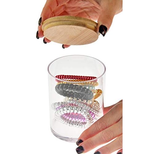 ARAD 3 Pcs Cotton Ball, Swab, Q-tip Storage, Clear Acrylic Jar Container with Bamboo Lid, Easy Organization on Bathroom Counters, Under Sink Placement or Vanity Tables-3.25" D x 4.5" H