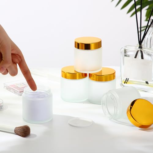 Geiserailie 30 Pcs 3.5oz Glass Jars with Plastic Wood Grain Lids Leakproof Airtight Empty Cosmetic Jars Sample Containers for Storing Lotions Powder Ointments Candle Making(Gold)