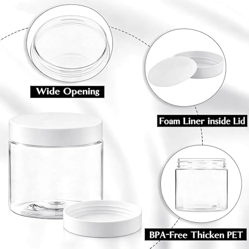 TUZAZO 48 Pack 6 Oz Plastic Jars with White Lids, 6oz Small Plastic Containers with Lids for Cosmetic Makeup Beauty Products, Slime, Sample, Travel, BPA Free | Wide Mouth | Refillable