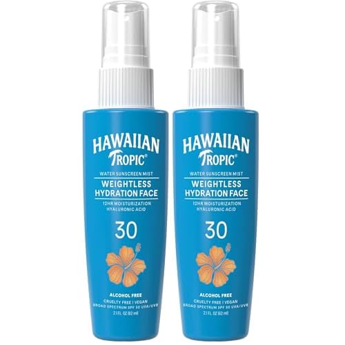Hawaiian Tropic Weightless Hydration Water Mist for Face SPF 30, 2.1Fl Oz, Travel Size SPF Face Hydrating Spray, Non-Comedogenic Sunscreen Facial Mist, Non-Aerosol Sunscreen Spray, 2.1Fl Oz(Pack of 2)