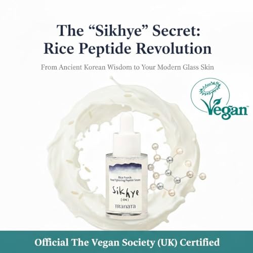 Rice Lipids Peptide Serum - UK Vegan Society Certified, 80% Rice Extract for Glass Skin Glow, Niacinamide & Adenosine High-Nutrition Barrier Care (30ml)1.01floz Korean peptide serum