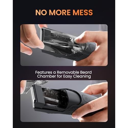 Vacuum Beard Trimmer for Men, Rechargeable Electric Mens Beard Trimmer with Adjustable Length Comb (1-20mm), Cordless Mustache Trimmer for Men with Built-in Vacuum for Facial, Sideburns (Glossy Black)