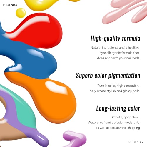 phoenixy Gel Nail Polish Kit with U V Light 64 Pcs Gel Nail Set 45 Rainbow Colors Nail Polish Set Base Coat & 4 Effects Top Coat Manicure Tools Complete Nail Kit Gifts for Women Girls