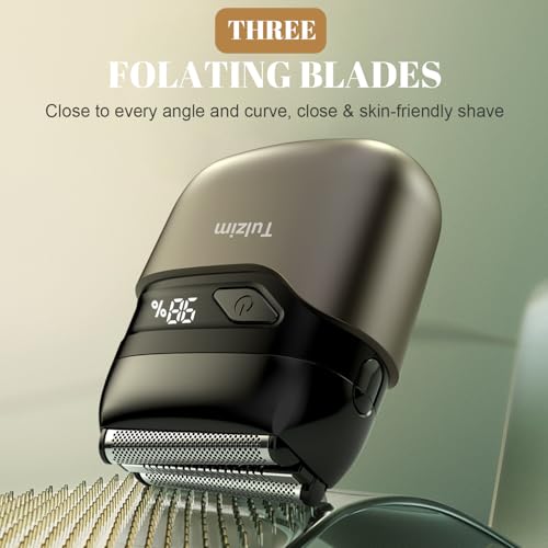 Electric Foil Shaver for Men: Cordless Electric Razor for Face & Beard - 3 Floating Blades, 100-Min Runtime, USB-C Fast Charge, IPX7 Waterproof for Travel,Matte Brown