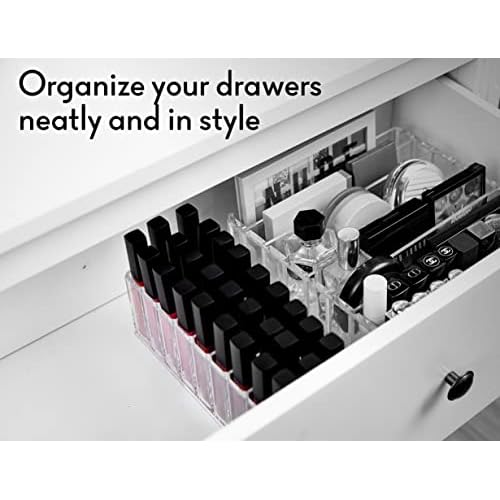 FAJ Eyeshadow Palette Lipgloss Organizers, Acrylic Makeup Holder for Vanity, Drawer Storage, Cosmetics Pallets Countertop Clear Storage (27 spaces)