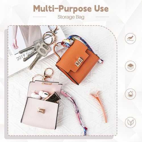 2 PACK Mini Backpack Keychain, Cute Cosmetic Bag for Purse with Wrist Strap, PU Leather Makeup Bag Headphone Pouch for Girls Women, Birthday/Party/Christmas Gifts (Ladder-Black+Pink)