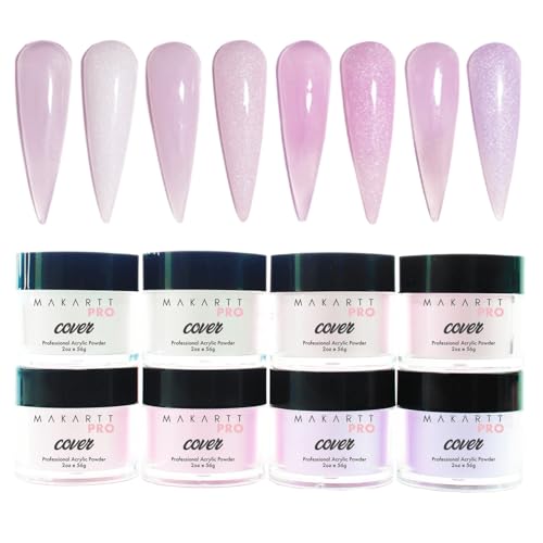 MakarttPro Acrylic Powder -The Enchanted Collection- 56g/2oz, Set of 8 Colors for Nail Extension | Professional Acrylic Nail Cover Powder for Private Nail Technicians, 8 x 56g Combo Pack