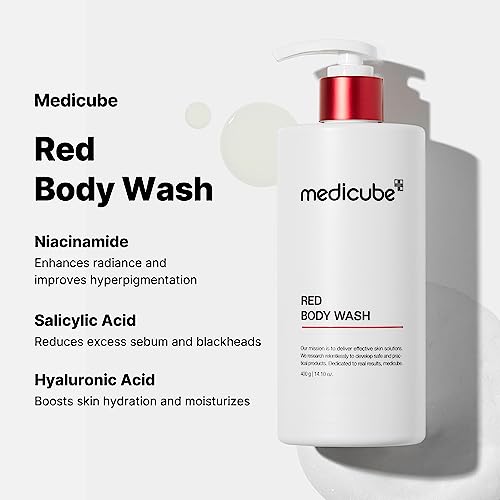 medicube Red Body Wash 14.10 Fl.oz I Low pH and Hydrating Cleanser with Salicylic Acid, Lactic Acid, Niacinamide and Hyaluronic Acid Suitable for Bacne Treatment | Korean Skin Care