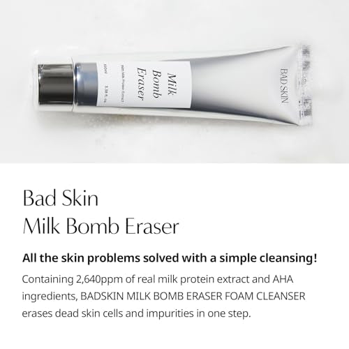 BadSkin Milk Bomb Eraser 100ml | Gentle Daily Cleansing Foam with Milk Protein Extract & AHA/BHA | Hydrating & Pore Cleansing Formula | Made in Korea