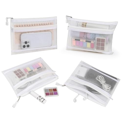 20 PCS Mesh Makeup Bag Double-Layer Mesh Zipper Pouch Bags Clear Cosmetic Bag Nylon Travel Organizer Bags Toiletry Storage Bag Pencil Pouch with Zipper (White, Double-Layers A5)