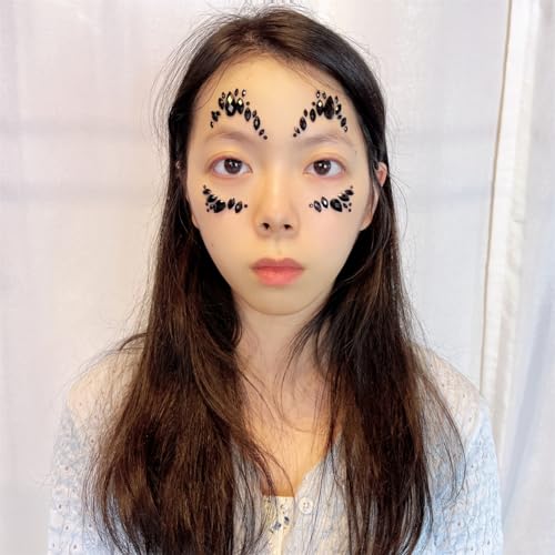 Black Face Jewels halloween face tattoo sticker self Adhesive Crystal Face Gems stick on Festival halloween makeup tattoos party decorations Body Glitter mermaid Eyebrow body jewels(Black)