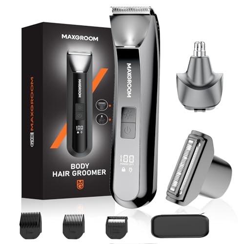 Manscape 3-In1 Body & Pubic Hair Trimmer for Men, IPX7 Waterproof Ball & Groin Shaver with LED Light, Electric Razor with Travel Pouch & USB Rechargeable, Gifts for Men (Grey)
