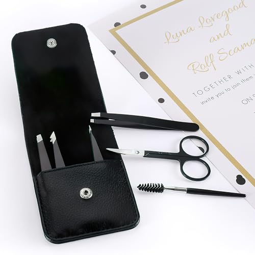 6 Pcs Tweezers Set ? Eyebrow Tweezers with Curved Scissors for Ingrown Hair, Hair-Plucking Daily Beauty Tools for Women, with Leather Travel Case
