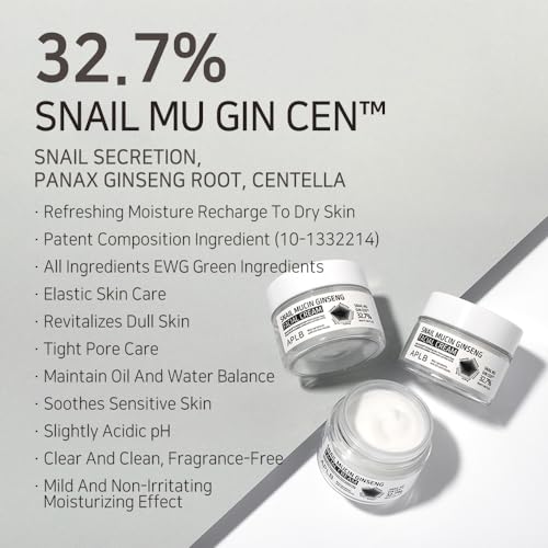APLB Snail Mucin Ginseng Facial Cream | SNAIL MU GIN CEN¢â 32.7% 1.86 FL.OZ/Korean Skincare, Wrinkle care, Pore care, Improve elasticity for firm skin