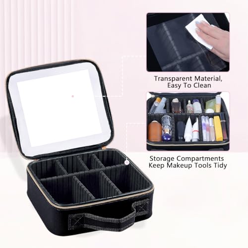 Travel Makeup Train Case Organizer Portable Storage Bag with Adjustable Dividers for Toiletry Cosmetic Brush Jewelry Accessories(Black)