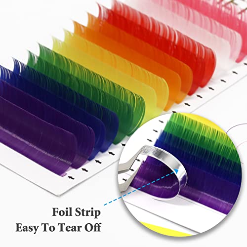 16 Rows Colored Lash Extensions White Pink Red Golden Yellow Green Blue Purple Mix Color 0.07mm D Curl Color Lashes Extension Individual Single Classic Eyelash Extensions(0.07 D 14mm)