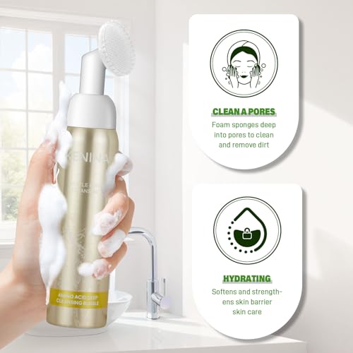 Turmeric Face Wash with Brush, Turmeric Foaming Facial Cleanser,Acne Face Wash,Exfoliating Face Wash Men's Scrub,Facial Skin Care Products,PH Balancing Oil Control Pore Cleaner for Fresh(130ML)