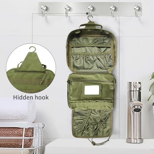Tactical Toiletry Bag for Men, Travel Hanging Toiletry Bags, Toiletries Organizer Dopp Kit, Travel Cosmetic Bag,Shaving Hygiene Bag, Bathroom Essentials Men's Toiletry Bag for Camping - Army Green