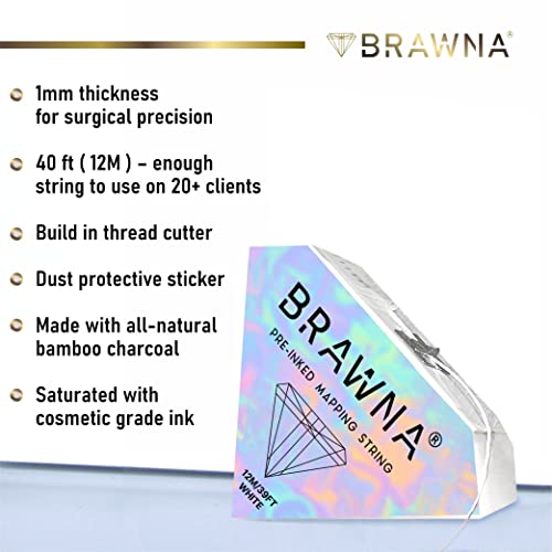 White Pre Inked String for Eyebrow Mapping - Microshading Supplies - Brow Henna Tinting Kit - Eyebrow Measuring Tool - 2 Pack