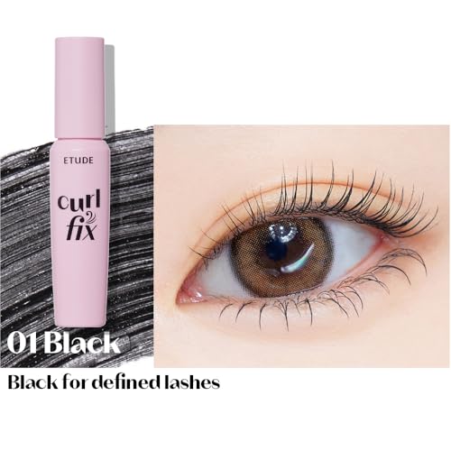 ETUDE Curl Fix Mascara Mini, Lash Mascara, Strong Curl Up, Long-Lasting, Waterproof, Lightweight, Korean Makeup, Beauty, Vegan Certified, Black (0.14 Fl Oz)