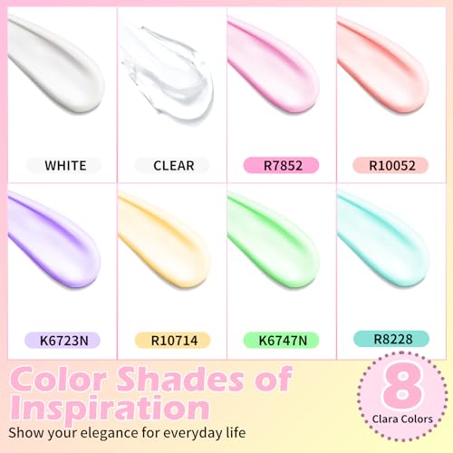 Clara Colors Polygel Extension Gel Nail Kit - 8 Colors Polygel Nail Kit with 48W Power Nail Lamp Nude Clear White Pink All In One Polygel Nail Kit Starter Kit for Beginners with Slip Solution and Tool