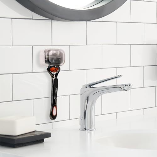 Linkidea 2 Pack Razor Holder, Waterproof Shaver Holder for Shower, Compatible with Gillette Fusion 5, Labs with Exfoliating Bar, Dorco Pace 6 Pro, Harry's 5 Blade (White)