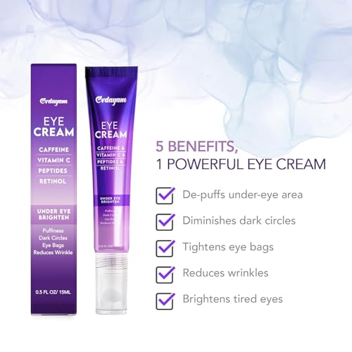 Caffeine Eye Cream for Dark Circles and Puffiness ? Retinol Under Eye Brightening Cream for Wrinkles, Fine Lines, and Tired Eyes