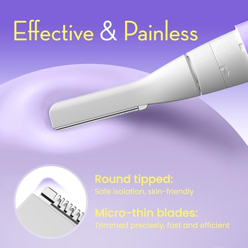 Facial Hair Removal for Women, Painless Eyebrow Trimmer with Pivoting Head, Electric Battery Operated Body Hair Remover with 2 Replaceable Blade for Face Neck Chin Bikini, Purple