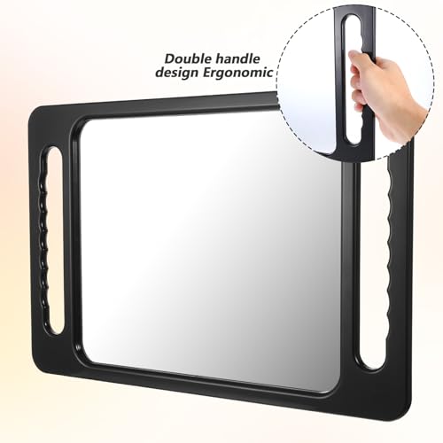 Unbreakable Portable Makeup Mirror with Double Handles Large Handheld Tray Mirror Durable Lightweight Mirrors for Beauty Salon Barbers and Stylists Ergonomic Handgrip