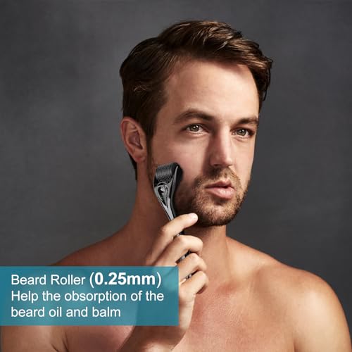 Jurgen K Beard Growth Kit, Upgraded Beard Growth Oil (2Oz) w/Biotin & Castor Oil, Beard Massager for Patchy/Spot Beard, Beard Kit for Men's Daily Grooming, Birthday Gifts for Him Boyfriend Husband