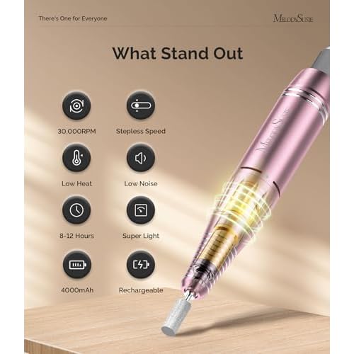 MelodySusie Professional Rechargeable Nail Drill 30000 RPM with MelodySusie 15ml No Wipe Top Coat
