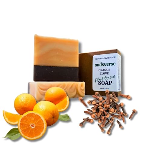Orange Clove Essential Oil Artisan Soap | Handcrafted Cold Process Plant Based Natural Bar for Sensitive Skin, Aromatherapy | Handcrafted in USA