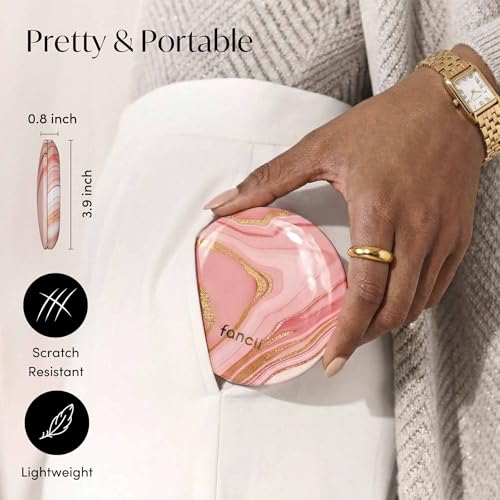 Fancii Mini Taylor Compact Magnifying Mirror with LED Light, 10x/1x, Rechargeable, 3 Light Settings, Dimmable - Small Lighted Travel Handheld Mirror for Pocket, Handbag, Purse, 2-Sided (Marble Rose)