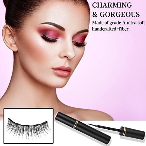 Magnetic Eyelashes and Eyeliner Kit, 12 Pairs Reusable Magnetic Lashes with Eyeliner and Tweezers, 3D Natural Look False Eyelashes, Easy to Wear, No Glue Needed (12pcs)